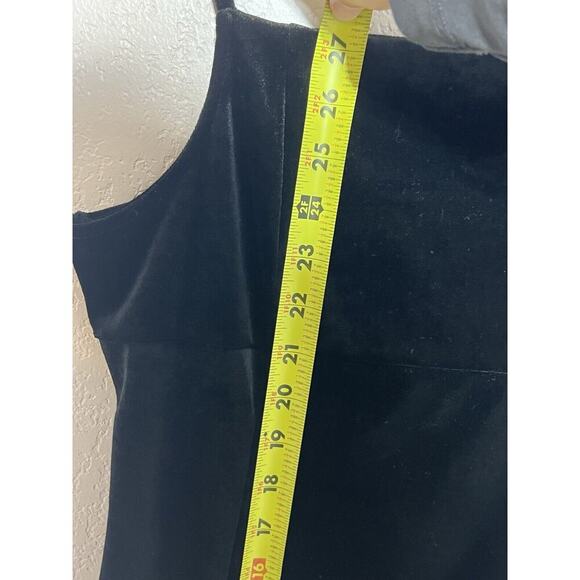 Velour Black Mini Dress Sz L Spaghetti Straps Stretch Shimmer Goth Party New - Picture 3 of 9